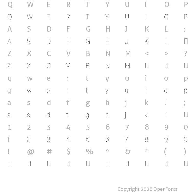 Character Map of Elza Trial Narrow Thin