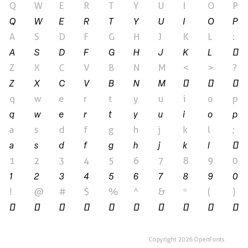 Character Map of Elza Trial Oblique