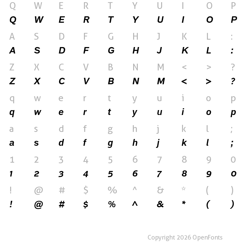 Character Map of Embarcadero MVB Pro Bold Italic
