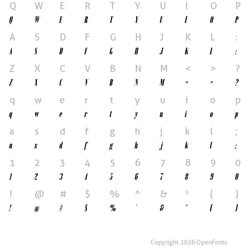 Character Map of Emberly Black Condensed Italic