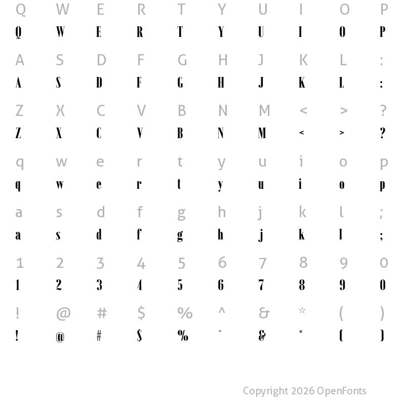 Character Map of Emberly Black Narrow