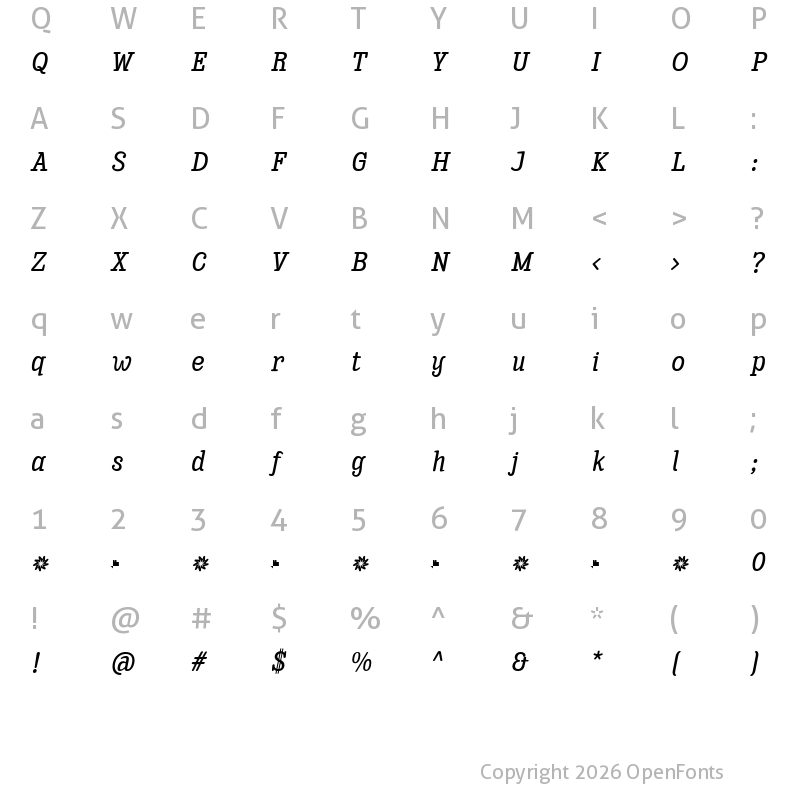 Character Map of Enagol Math Medium Italic