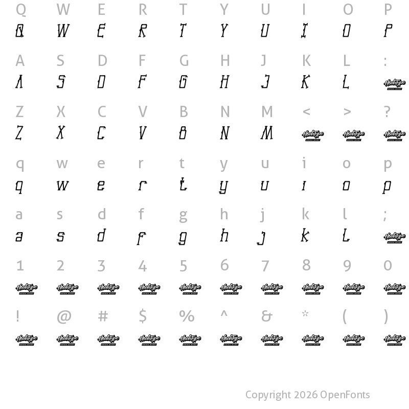 Character Map of End Seconds Demo Italic