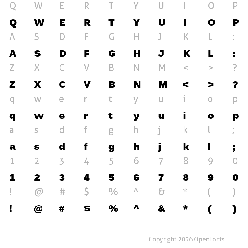 Character Map of Endurance Pro Black