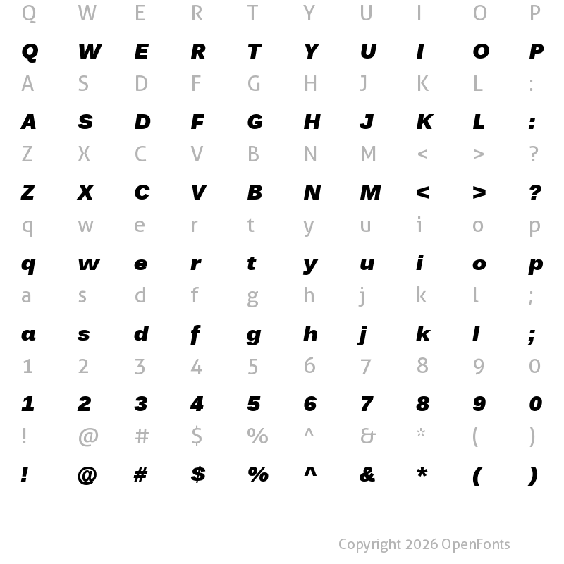 Character Map of Endurance Pro Black Italic