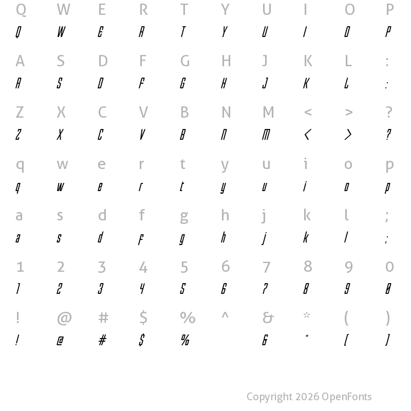 Character Map of Enfatica Oblique
