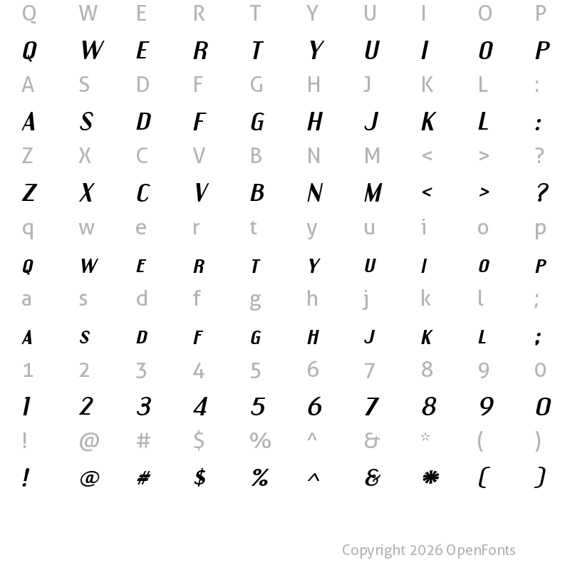 Character Map of Engebrechtre Expanded Bold Italic