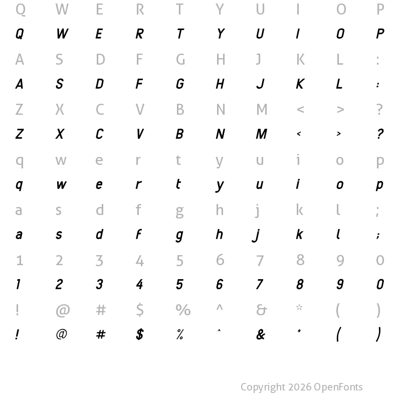 Character Map of Enteractions Regular Italic