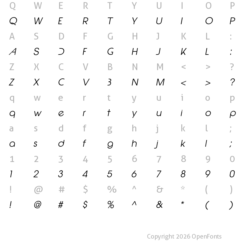 Character Map of Epic Fusion Italic