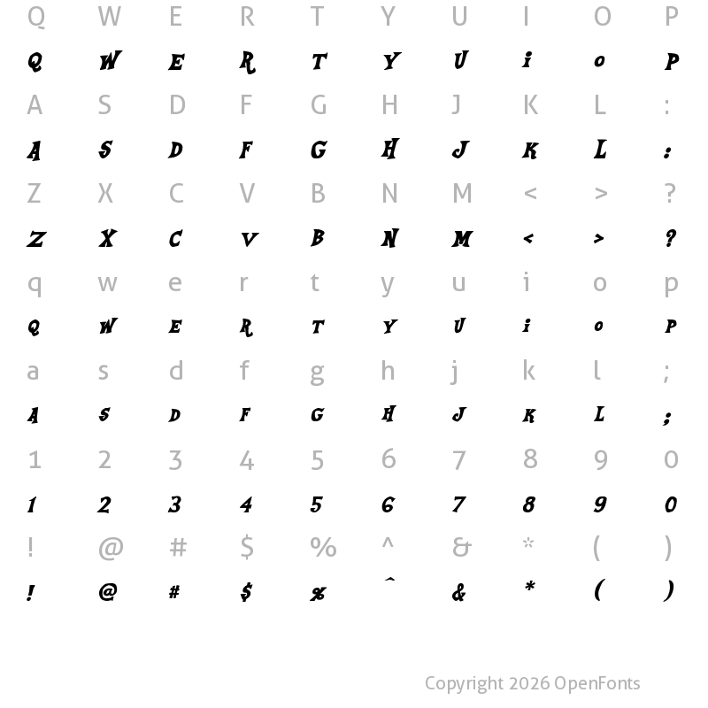 Character Map of Equestria Bold Italic