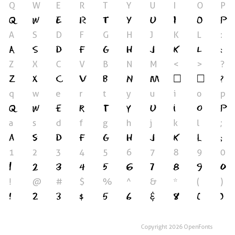 Character Map of Eraser Regular