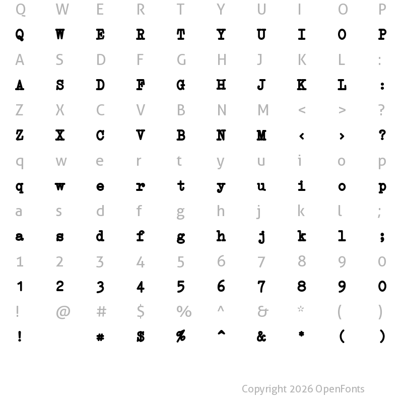 Character Map of Erica Type Bold Italic