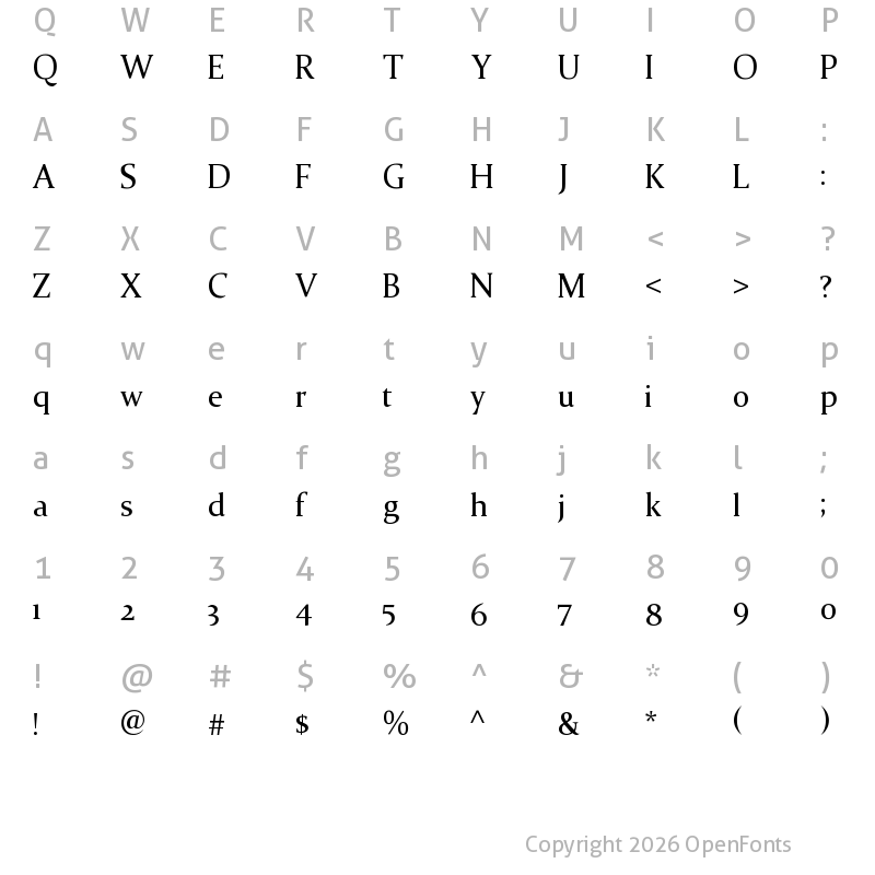 Character Map of Erliana Regular