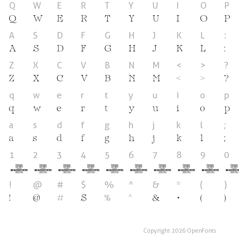 Character Map of Espect Retro PERSONAL USE Regular