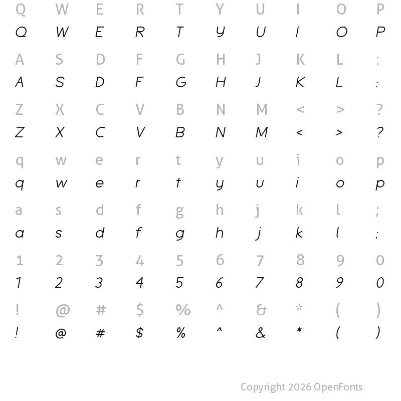 Character Map of Espera Italic