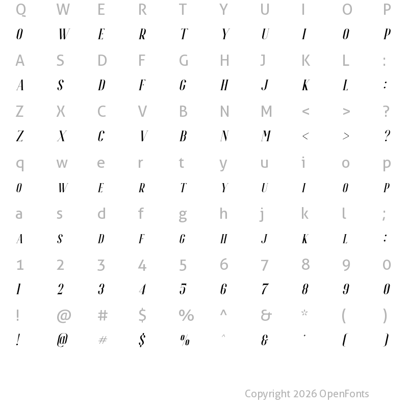 Character Map of Espoir Serif Italic