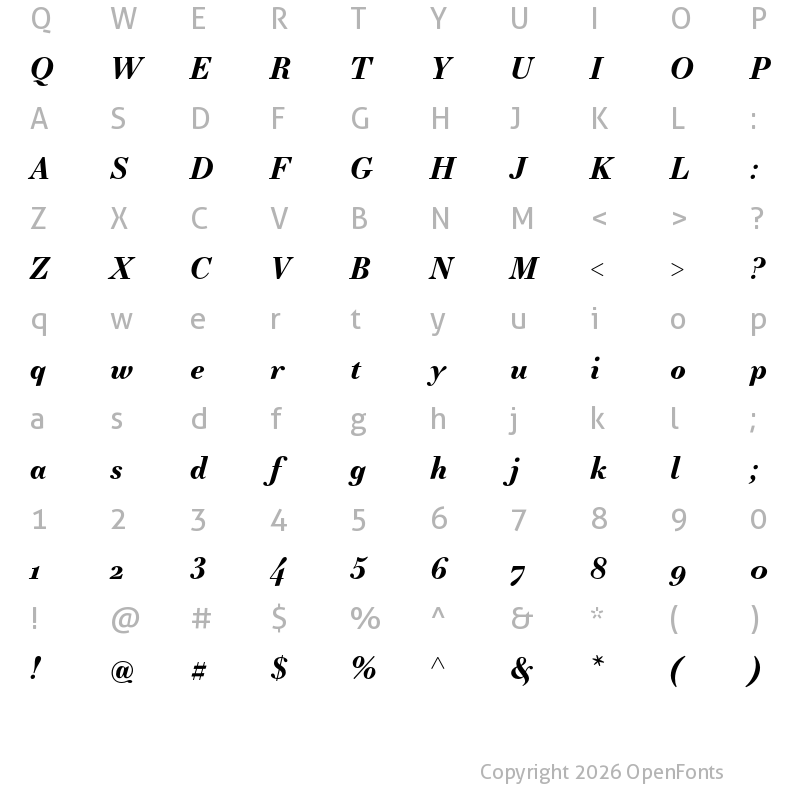 Character Map of Essonnes Text Bold Italic