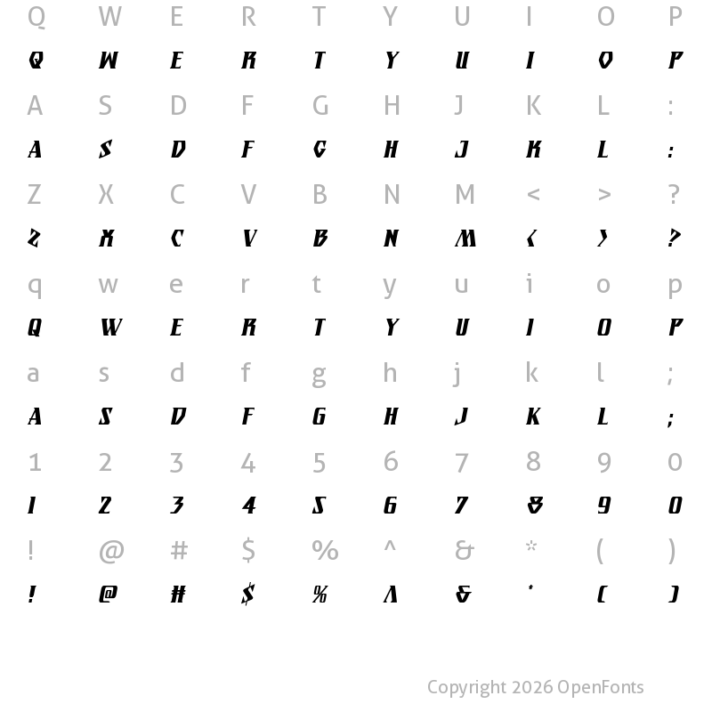 Character Map of Eternal Knight Condensed Italic Condensed Italic