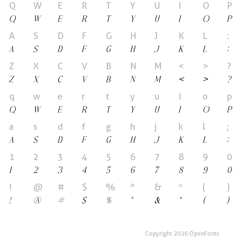 Character Map of Ethena Emporium Serif Italic