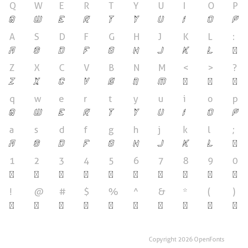 Character Map of Etical Demo Line Italic