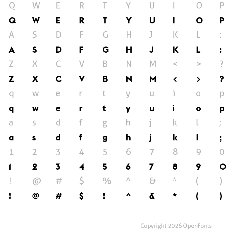 Character Map of Euclid Flex Bold