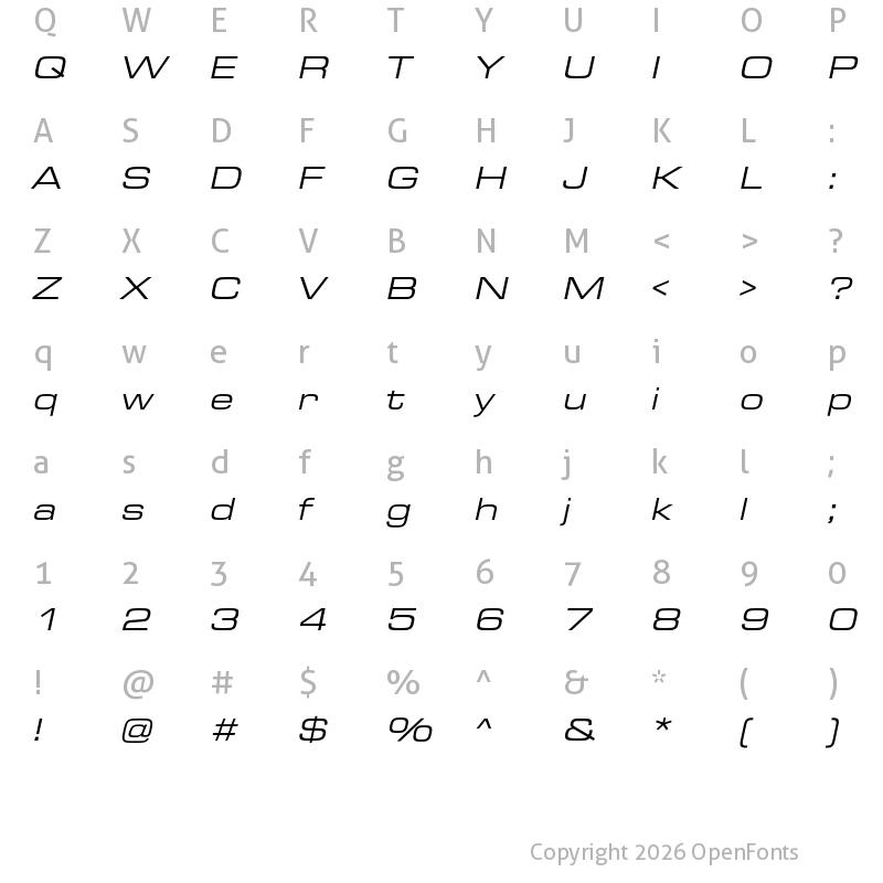 Character Map of Eurostile Extd Regular Italic