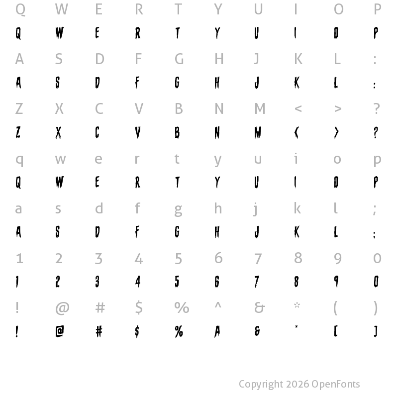 Character Map of Eva Fangoria Rotalic Italic