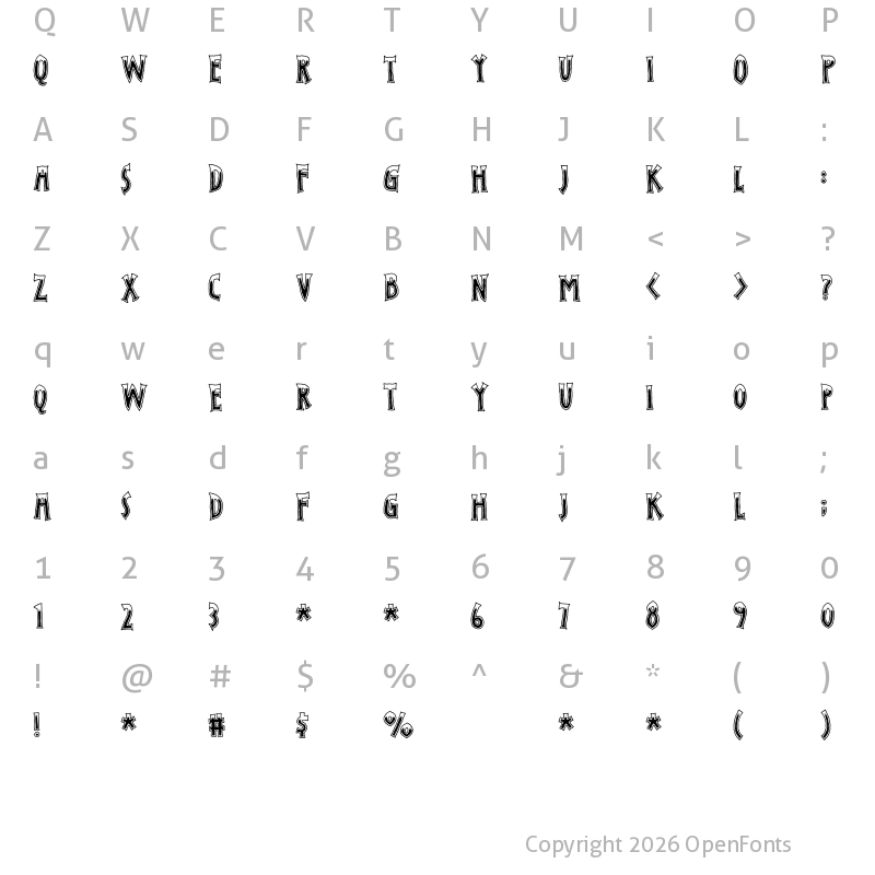 Character Map of Evil Spin DEMO Regular