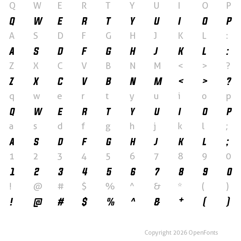 Character Map of Evogria Italic