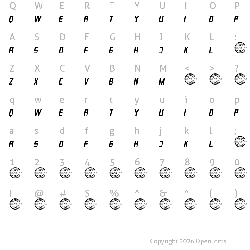 Character Map of Evolutionary Demo Italic