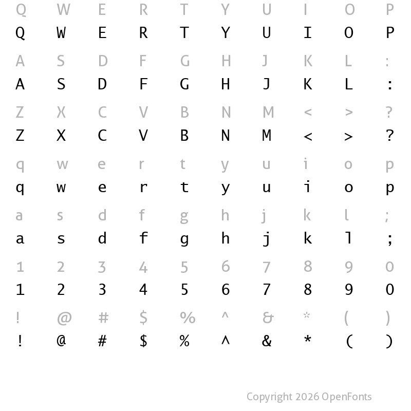 Character Map of Excalibur Monospace Regular