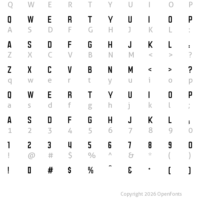 Character Map of Exchanger Gothic Regular