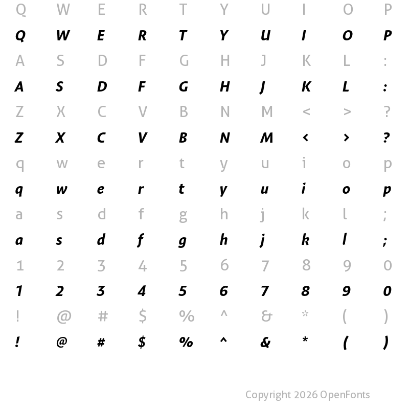 Character Map of Expo Sans Pro Bold Italic