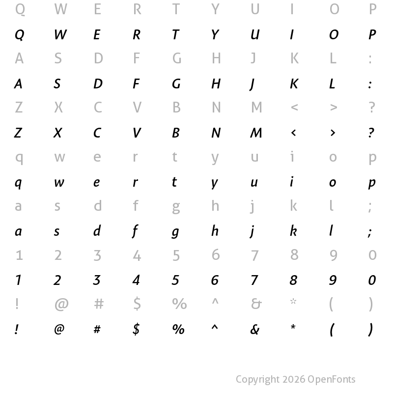 Character Map of Expo Sans Pro Semibold Italic