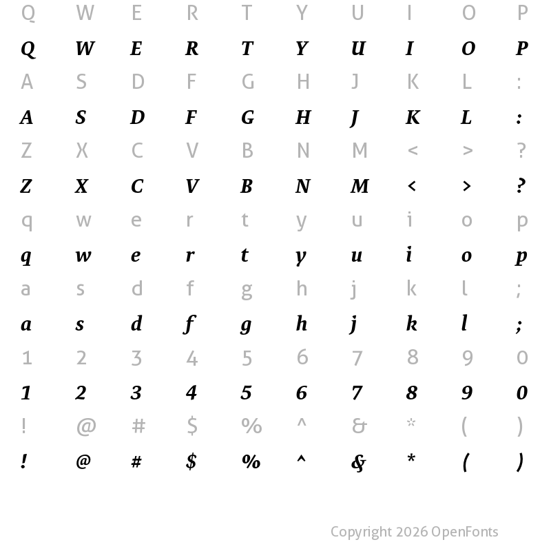 Character Map of Expo Serif Pro Bold Italic