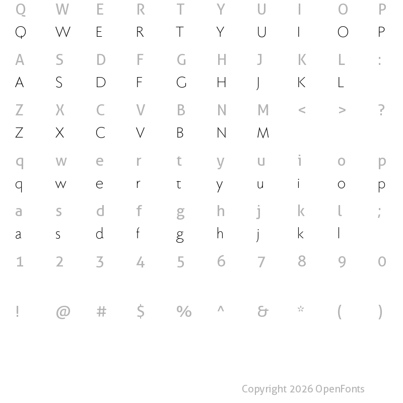 Character Map of Faber Sans Pro reduced 45 Leicht