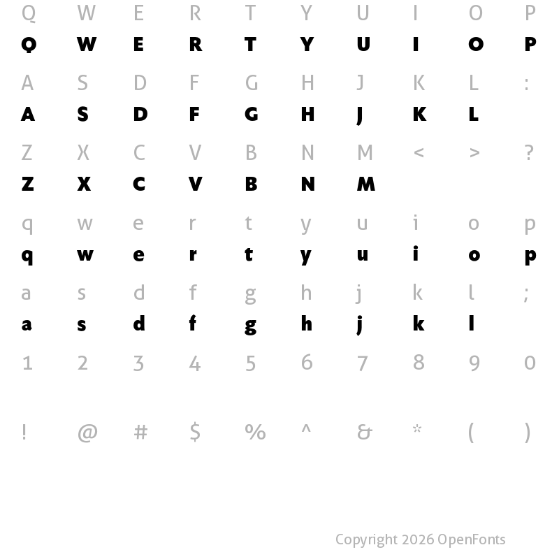 Character Map of Faber Sans Pro reduced 95 Fett