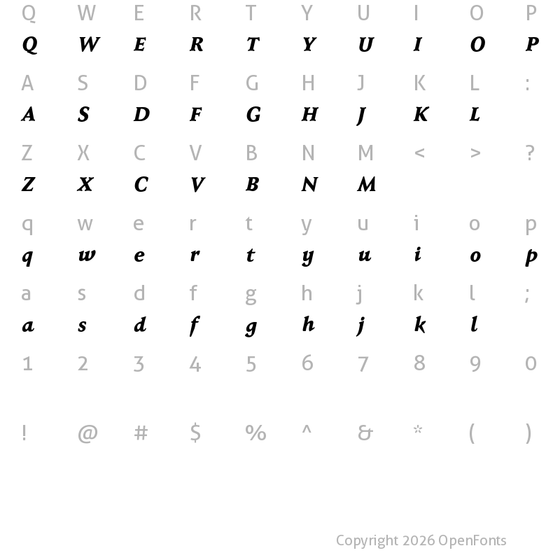 Character Map of Faber Serif Reduced 86 Schwer Kursiv