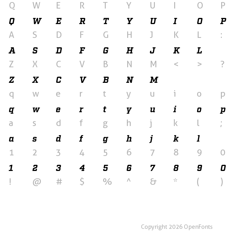 Character Map of Factoria Test Bold Italic