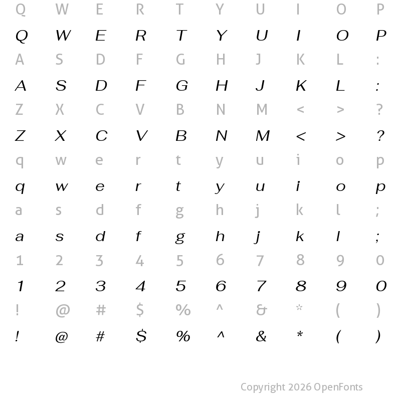 Character Map of Fahkwang Italic