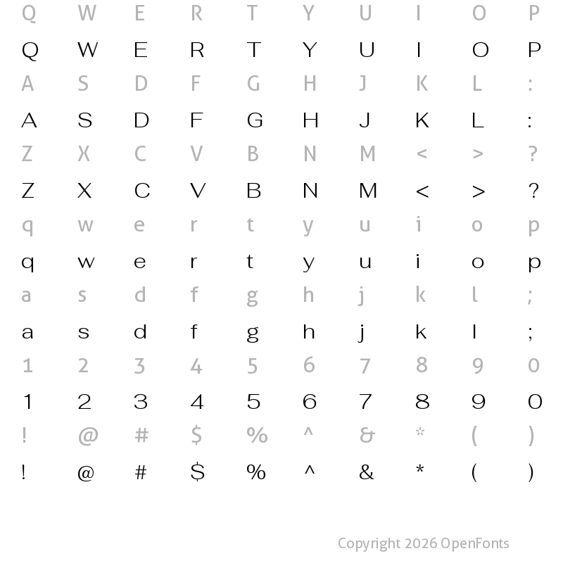 Character Map of Fahkwang Light