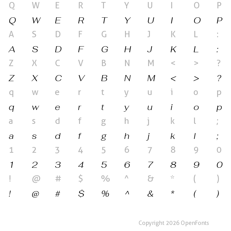 Character Map of Fahkwang Light Italic
