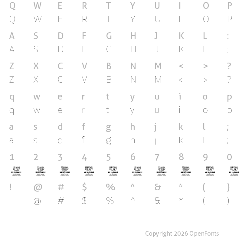 Character Map of Famiar PERSONAL USE ONLY Thin