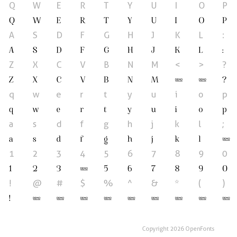 Character Map of Famosa Regular Demo