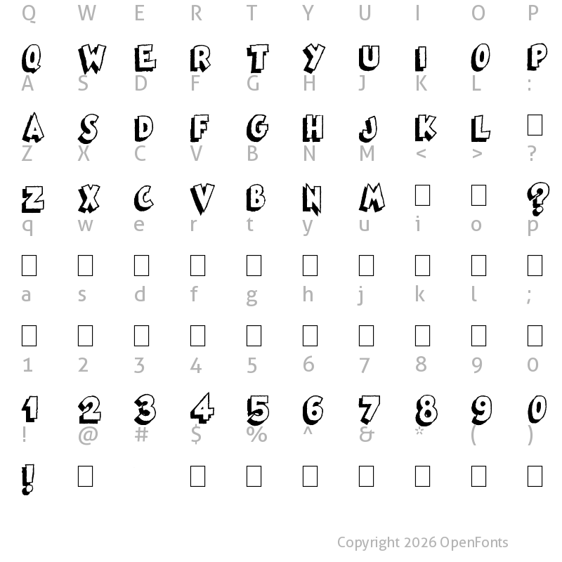 Character Map of Famous Oldies Shad Regular