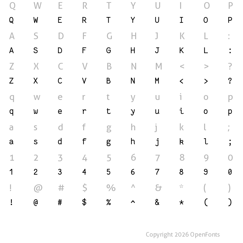Character Map of Fantasque Sans Mono Regular