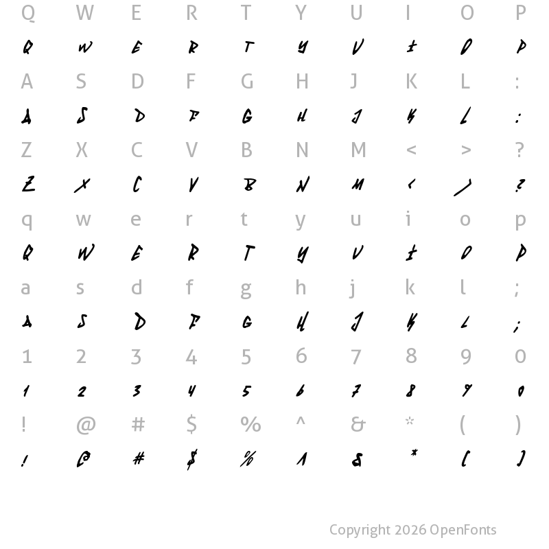 Character Map of Fantom Condensed Italic Condensed Italic