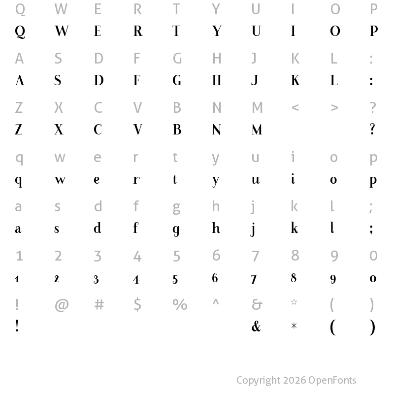Character Map of Farewell Angelina Sample Regular