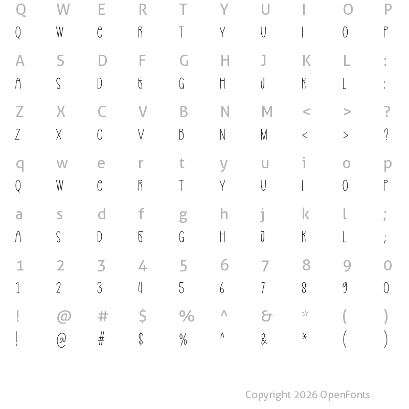 Character Map of Farm Work Regular
