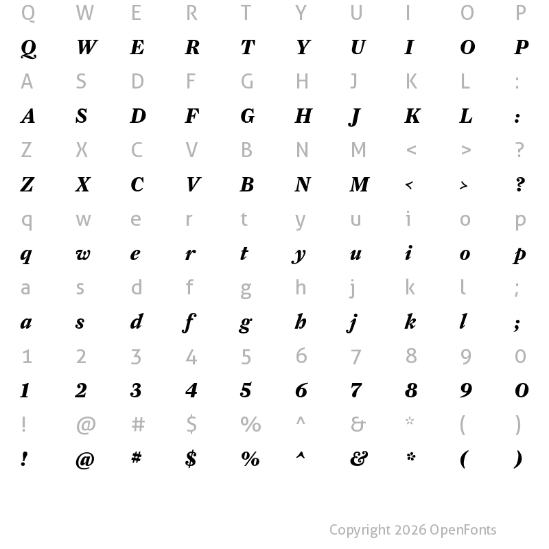 Character Map of Farnham Text Bold Italic